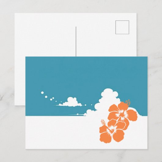 Minimalist Hawaii Hibiscus & Summer Clouds Postkarte (Vorne/Hinten)