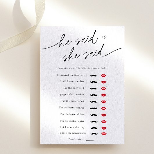 Minimalist He said, She said Shower Game Card Einladung