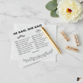 Minimalist He Said She Said Wedding Game Karte