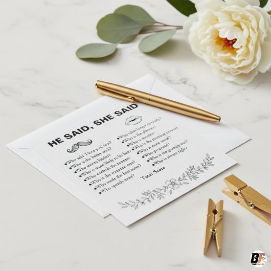 Minimalist He Said She Said Wedding Game Karte