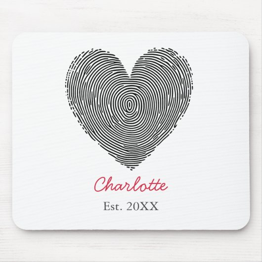 Minimalist Heart Fingerprint Personalized Name  Mousepad (Vorne)