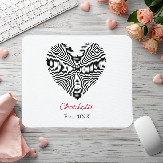 Minimalist Heart Fingerprint Personalized Name  Mousepad