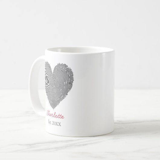 Minimalist Heart Fingerprint Personalized Name Mug Kaffeetasse (Vorderseite Links)