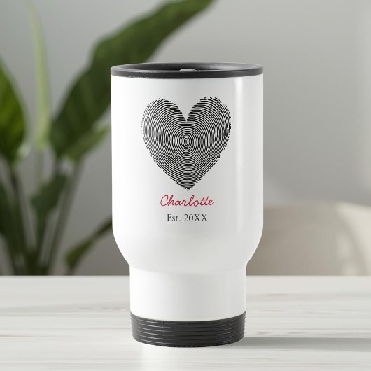 Minimalist Heart Fingerprint Personalized Name  Reisebecher