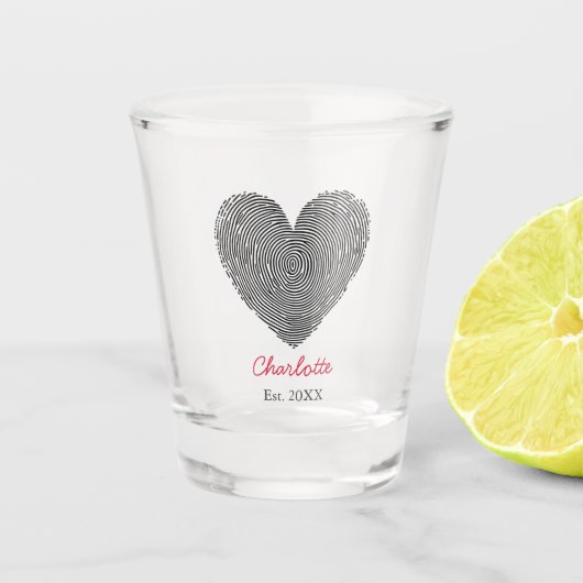 Minimalist Heart Fingerprint Personalized Name Schnapsglas (Vorderseite)