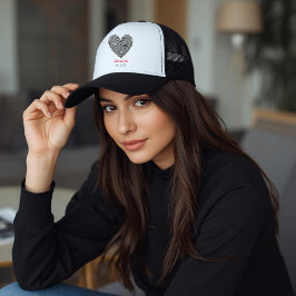 Minimalist Heart Fingerprint Personalized Name Truckerkappe