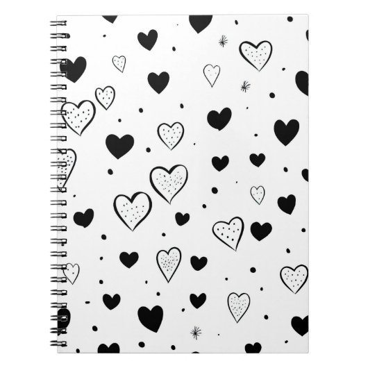 Minimalist Heart Notebook – Black and White Cute Notizblock (Vorderseite)