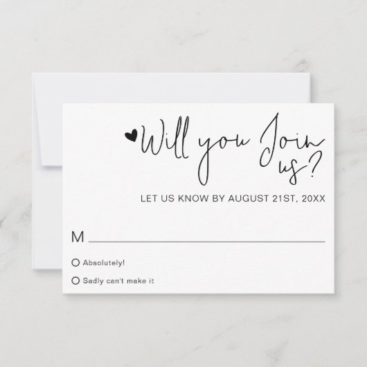 Minimalist Heart Script Contemporary Wedding RSVP (Vorderseite)