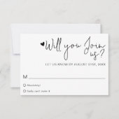 Minimalist Heart Script Contemporary Wedding RSVP Karte (Vorderseite)