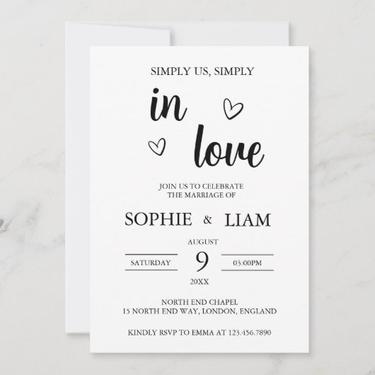 Minimalist Heart Wedding Invitation Einladung (Vorderseite)