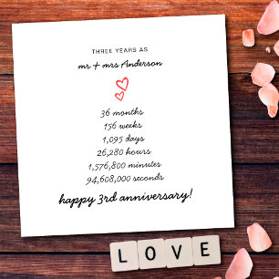 Minimalist Hearts Frohes 3. Hochzeitstag-Jubiläum Karte