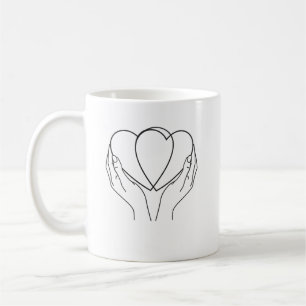 Minimalist Hearts & Hands Line Art Becher Kaffeetasse