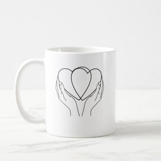Minimalist Hearts & Hands Line Art Becher Kaffeetasse (Links)