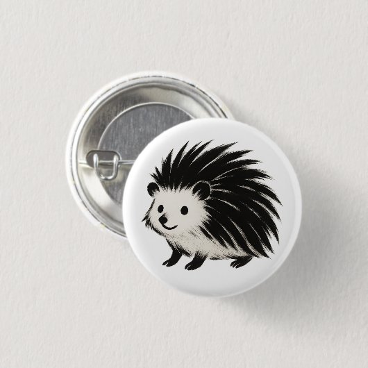 Minimalist Hedgehog – Black Ink Animal Design on Button (Vorne & Hinten)