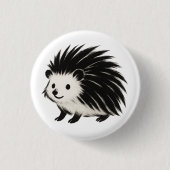 Minimalist Hedgehog – Black Ink Animal Design on Button (Vorderseite)