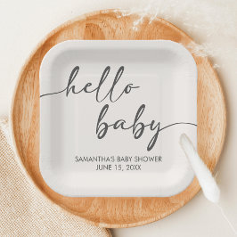 Minimalist Hello Baby Baby Shower Pappteller