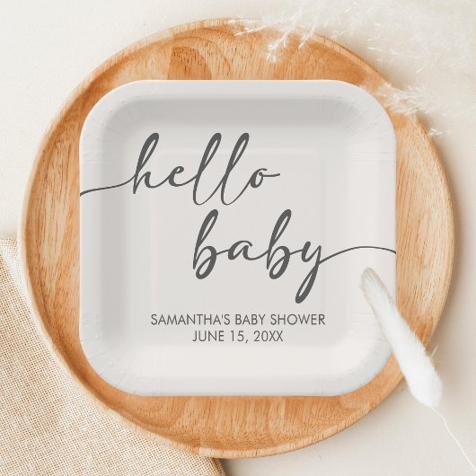 Minimalist Hello Baby Baby Shower Pappteller