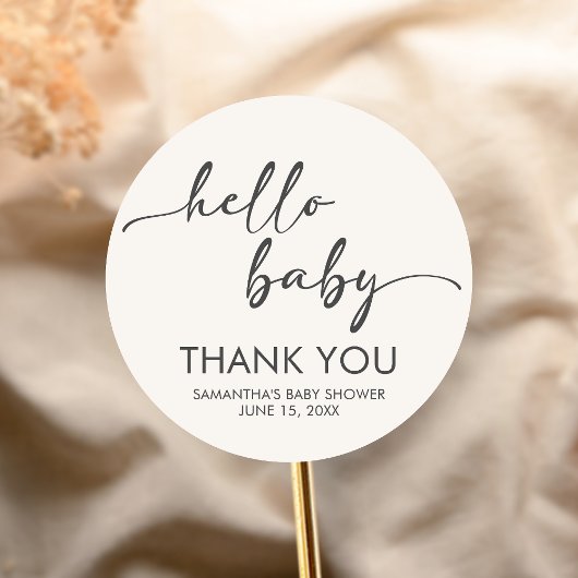 Minimalist Hello Baby Baby Shower Runder Aufkleber