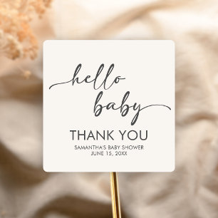 Minimalist Hello Baby Babyparty Quadratischer Aufkleber