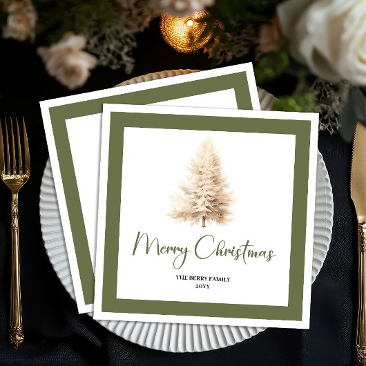 Minimalist Holiday Christmas Tree Custom Napkins Serviette