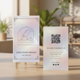 Minimalist Holographic Yoga Studio QR Code Visitenkarte