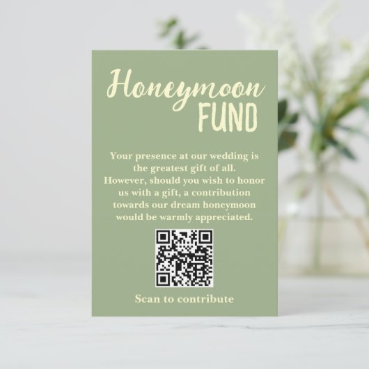 Minimalist Honeymoon Fund QR Code Wedding Begleitkarte (Stehend Vorderseite)