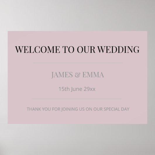 Minimalist Horizontal Wedding Dusky Rose Poster (Vorne)