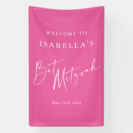 Minimalist Hot Pink Custom Bat Mitzvah Welcome Banner