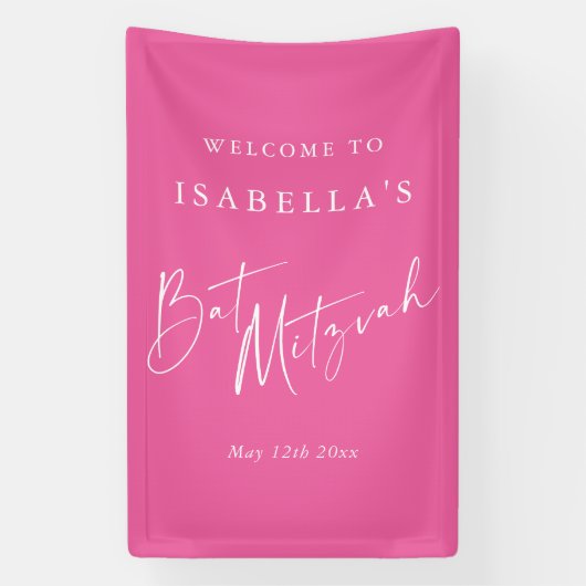 Minimalist Hot Pink Custom Bat Mitzvah Welcome Banner (Vertikal)