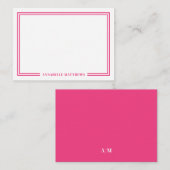 Minimalist Hot Pink Two Border Monogram Mitteilungskarte (Vorne/Hinten)