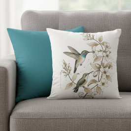 Minimalist Hummingbird & Floral Decorative Pillow Kissen