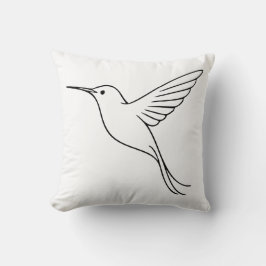 Minimalist Hummingbird Line Art in Flight Kissen