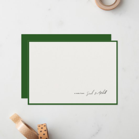 Minimalist Hunter Green Border Personalized Script Mitteilungskarte (Vorderseite/Rückseite Beispiel)