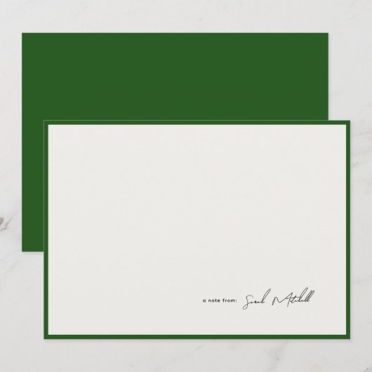 Minimalist Hunter Green Border Personalized Script Mitteilungskarte (Vorne/Hinten)
