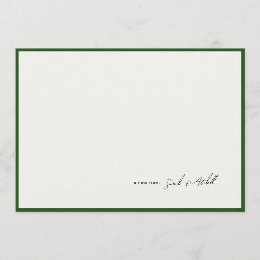 Minimalist Hunter Green Border Personalized Script Mitteilungskarte (Vorderseite)