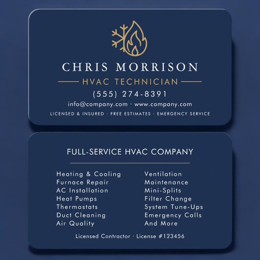Minimalist HVAC Navy Blue Gold Modern Visitenkarte