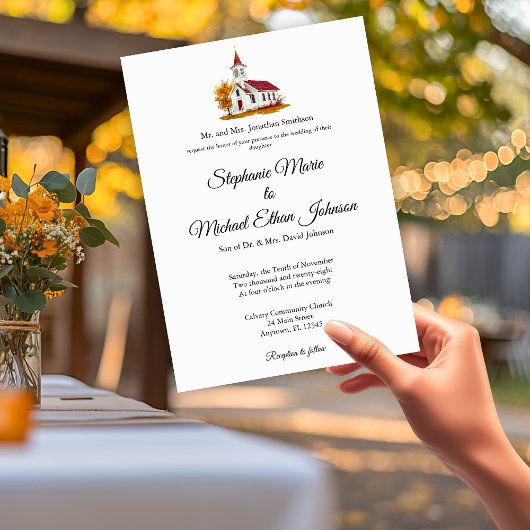 Minimalist Illustration Formal Church Wedding Einladung