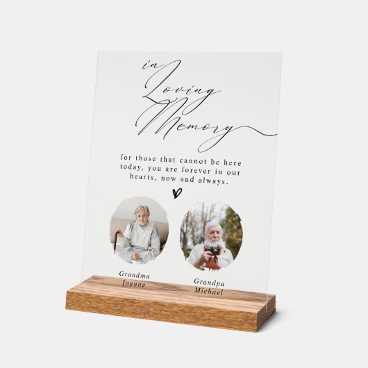 Minimalist  In Loving Memory 2 Photos Wedding Sign Acrylschild (Winkel)