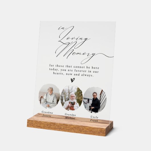 Minimalist  In Loving Memory 3 Photos Wedding Sign Acrylschild (Winkel)