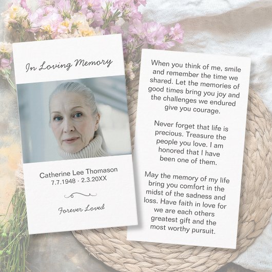 Minimalist In Loving Memory Photo Prayer Card Visitenkarte