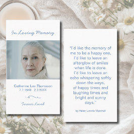 Minimalist In Loving Memory Photo Prayer Card Visitenkarte