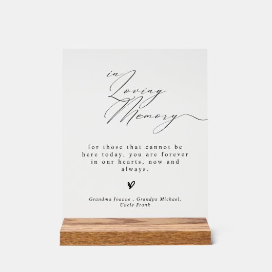 Minimalist In Loving Memory Wedding Sign Acrylschild (Vorderseite)