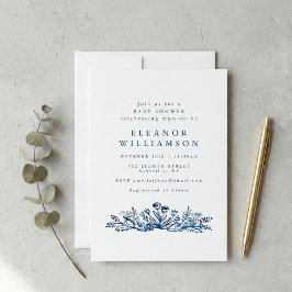 Minimalist Indigo Blue Ink Botanical Baby Shower Einladung