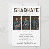 Minimalist Industrial Textured B&W Grad 3-Photo Einladung (Vorderseite)