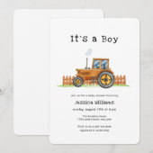 Minimalist It's A Boy Framer Tractor Baby Shower Einladung (Vorne/Hinten)