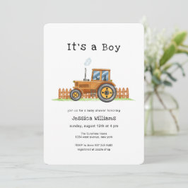 Minimalist It's A Boy Framer Tractor Baby Shower  Einladung