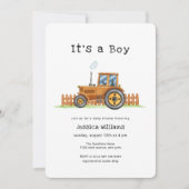 Minimalist It's A Boy Framer Tractor Baby Shower Einladung (Vorderseite)