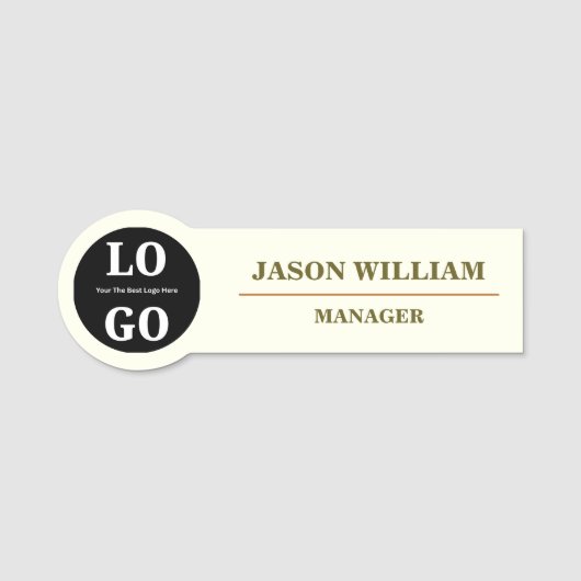 Minimalist Ivory Custom Logo Employee  Namensschild (Vorderseite)