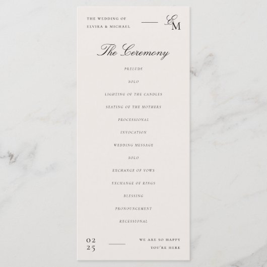 Minimalist Ivory Editorial Wedding Programm (Vorderseite)