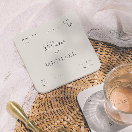 Minimalist Ivory Editorial Wedding Rechteckiger Pappuntersetzer